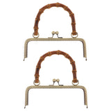 Maxbell 2pcs Bamboo Handle Metal Frame Kiss Clasp Lock for DIY Handbag Purse Bronze