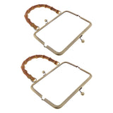Maxbell 2pcs Bamboo Handle Metal Frame Kiss Clasp Lock for DIY Handbag Purse Bronze