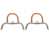 Maxbell 2pcs Bamboo Handle Metal Frame Kiss Clasp Lock  For DIY Handbag Purse 27cm