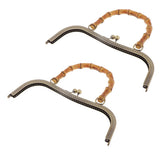 Maxbell 2pcs Bamboo Handle Metal Frame Kiss Clasp Lock  For DIY Handbag Purse 27cm