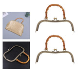 Maxbell 2pcs Bamboo Handle Metal Frame Kiss Clasp Lock  For DIY Handbag Purse 27cm