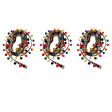 Maxbell 3pcs 1 Yard Ethnic Style Fringed Lace Jacquard Ribbon with Pompom Ball Trims