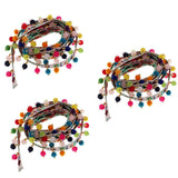 Maxbell 3pcs 1 Yard Ethnic Style Fringed Lace Jacquard Ribbon with Pompom Ball Trims