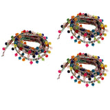 Maxbell 3pcs 1 Yard Ethnic Style Fringed Lace Jacquard Ribbon with Pompom Ball Trims