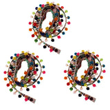 Maxbell 3pcs 1 Yard Ethnic Style Fringed Lace Jacquard Ribbon with Pompom Ball Trims
