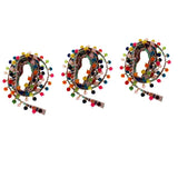 Maxbell 3pcs 1 Yard Ethnic Style Fringed Lace Jacquard Ribbon with Pompom Ball Trims