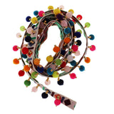 Maxbell 3pcs 1 Yard Ethnic Style Fringed Lace Jacquard Ribbon with Pompom Ball Trims