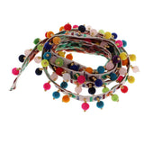 Maxbell 3pcs 1 Yard Ethnic Style Fringed Lace Jacquard Ribbon with Pompom Ball Trims