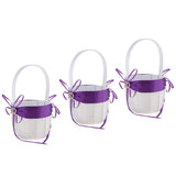 Maxbell 3pcs Satin Wedding Flower Girl Basket Double Heart Rhinestone Decor Purple