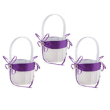 Maxbell 3pcs Satin Wedding Flower Girl Basket Double Heart Rhinestone Decor Purple