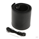Maxbell 2x Leather DIY Car Steering Wheel Cover 38cm W/ Needle and Thread Black