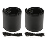 Maxbell 2x Leather DIY Car Steering Wheel Cover 38cm W/ Needle and Thread Black