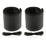 Maxbell 2x Leather DIY Car Steering Wheel Cover 38cm W/ Needle and Thread Black