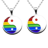 Maxbell 2pcs Stainless Steel Yin Yang Pendant Necklace for Gay Lesbian Pride Gift