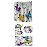 Maxbell 4 Pieces Butterfly Pebbles Shower Curtain Set w/ Bath Rug Toilet Lid Cover