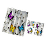 Maxbell 4 Pieces Butterfly Pebbles Shower Curtain Set w/ Bath Rug Toilet Lid Cover