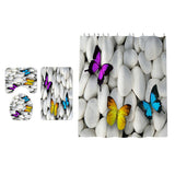 Maxbell 4 Pieces Butterfly Pebbles Shower Curtain Set w/ Bath Rug Toilet Lid Cover