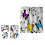 Maxbell 4 Pieces Butterfly Pebbles Shower Curtain Set w/ Bath Rug Toilet Lid Cover