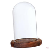 Maxbell 8 pcs Glass Dome Cloche with Wood Base Flower Landscape Holder Glass Cover