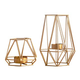Maxbell 2pcs 3D Geometric Candle Holder Iron Frame Tealight Candle Candlestick Gold