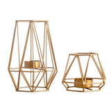 Maxbell 2pcs 3D Geometric Candle Holder Iron Frame Tealight Candle Candlestick Gold