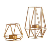 Maxbell 2pcs 3D Geometric Candle Holder Iron Frame Tealight Candle Candlestick Gold