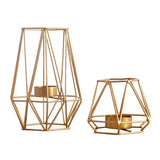 Maxbell 2pcs 3D Geometric Candle Holder Iron Frame Tealight Candle Candlestick Gold
