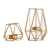 Maxbell 2pcs 3D Geometric Candle Holder Iron Frame Tealight Candle Candlestick Gold