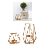 Maxbell 2pcs 3D Geometric Candle Holder Iron Frame Tealight Candle Candlestick Gold