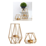 Maxbell 2pcs 3D Geometric Candle Holder Iron Frame Tealight Candle Candlestick Gold