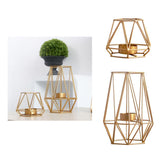 Maxbell 2pcs 3D Geometric Candle Holder Iron Frame Tealight Candle Candlestick Gold