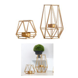 Maxbell 2pcs 3D Geometric Candle Holder Iron Frame Tealight Candle Candlestick Gold