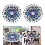 Maxbell Set of 2 Table Cover Outdoor Elastic Edged Tablecloth 47" Round Peacock Tail