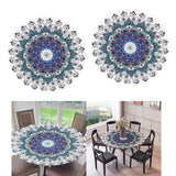Maxbell Set of 2 Table Cover Outdoor Elastic Edged Tablecloth 47" Round Peacock Tail