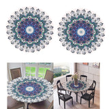 Maxbell Set of 2 Table Cover Outdoor Elastic Edged Tablecloth 47" Round Peacock Tail