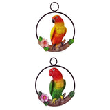 Maxbell 2Pcs Resin Hanging Artificial Parrot Statue Model on Ring Garden Decoration