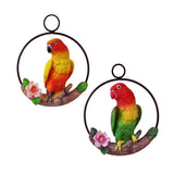 Maxbell 2Pcs Resin Hanging Artificial Parrot Statue Model on Ring Garden Decoration