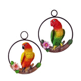 Maxbell 2Pcs Resin Hanging Artificial Parrot Statue Model on Ring Garden Decoration