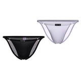 Maxbell 2 Pieces Mens Ice Silk Low Rise Briefs Underwear String Bikini Adjustable