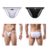 Maxbell 2 Pieces Mens Ice Silk Low Rise Briefs Underwear String Bikini Adjustable