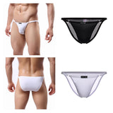 Maxbell 2 Pieces Mens Ice Silk Low Rise Briefs Underwear String Bikini Adjustable