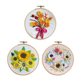 Maxbell 3 Sets Embroidery Starter Kit with Flower Pattern DIY Cross Stitch Crafts
