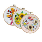 Maxbell 3 Sets Embroidery Starter Kit with Flower Pattern DIY Cross Stitch Crafts