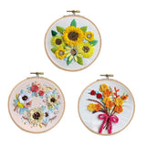 Maxbell 3 Sets Embroidery Starter Kit with Flower Pattern DIY Cross Stitch Crafts