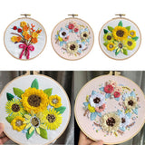 Maxbell 3 Sets Embroidery Starter Kit with Flower Pattern DIY Cross Stitch Crafts