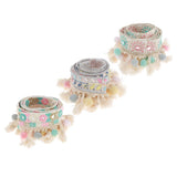 Maxbell 3 Yards Ethnic Style Ball Fringed Lace Jacquard Ribbon with Pompom Ball Trim
