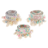 Maxbell 3 Yards Ethnic Style Ball Fringed Lace Jacquard Ribbon with Pompom Ball Trim