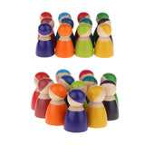 Maxbell 24Pieces Rainbow Wooden Peg Dolls People Dolls Decorative Craft Kids Toys