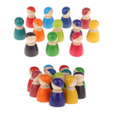 Maxbell 24Pieces Rainbow Wooden Peg Dolls People Dolls Decorative Craft Kids Toys