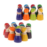 Maxbell 24Pieces Rainbow Wooden Peg Dolls People Dolls Decorative Craft Kids Toys